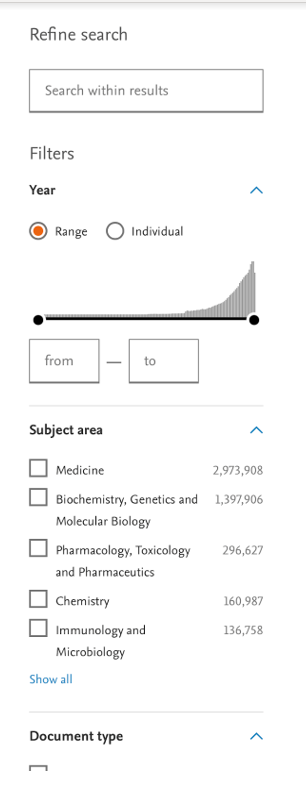 Filtros buscador Scopus